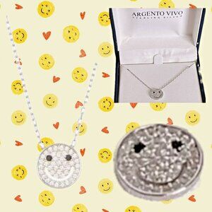 Argento Vivo Sterling Silver Crystal Pave Accent Happy Face Pendant Necklace